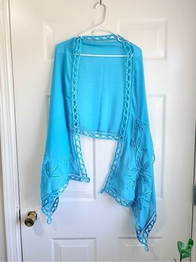 Turquoise Embroidered Sheer Wrap